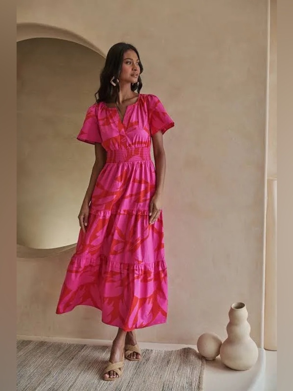 Sugarlips Jolene Abstract Palmer Poplin Tiered Maxi Dress - Picture 2 of 9